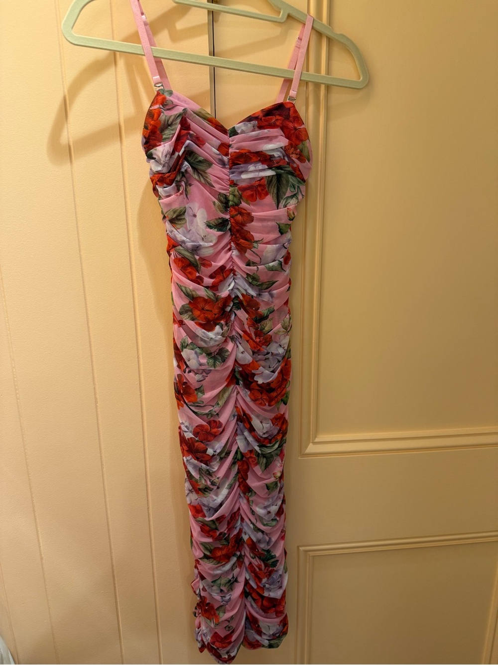 L'agence Pink Floral Ruched Slip Dress